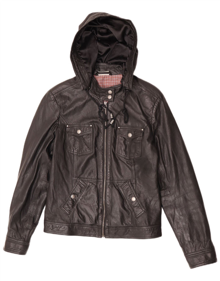 Jachetă de piele cu glugă pentru femei Street One UK 14 Medium Black Leather