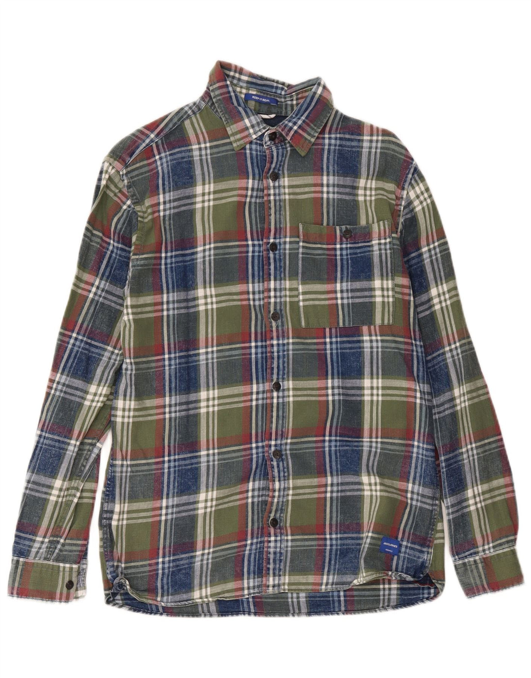 Cămașă de flanel Jack & Jones pentru bărbați, bumbac cu carouri verde mediu