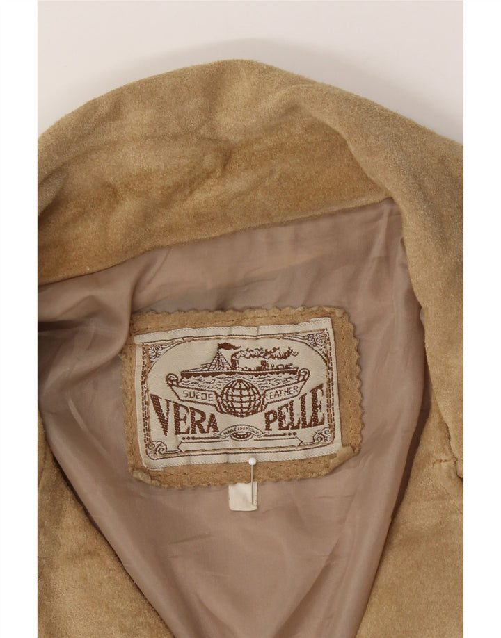VINTAGE Womens Suede Jacket UK 14 Medium Beige Leather Vintage Vintage and Second-Hand Vintage from Messina Hembry 