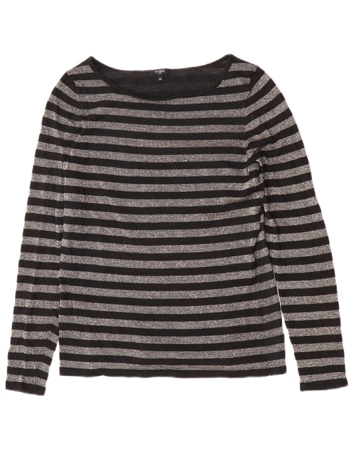 Top pentru femei Hobbs cu mânecă lungă UK 14 Medium Black Striped Silk