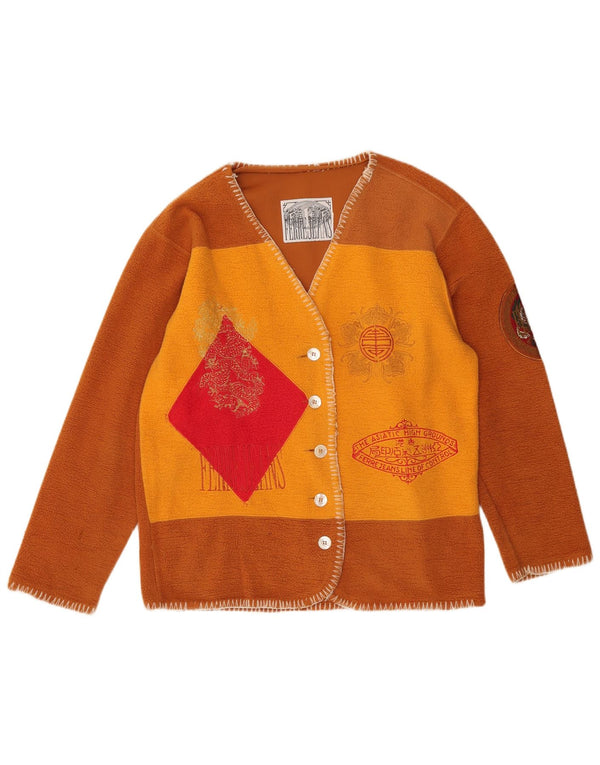 Pulover cardigan grafic Ferre pentru femei UK 16 mare, maro, bumbac color bloc