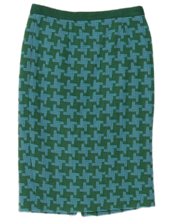 Fusta creion pentru femei Boden UK 10 Small W30 Green Houndstooth Wool