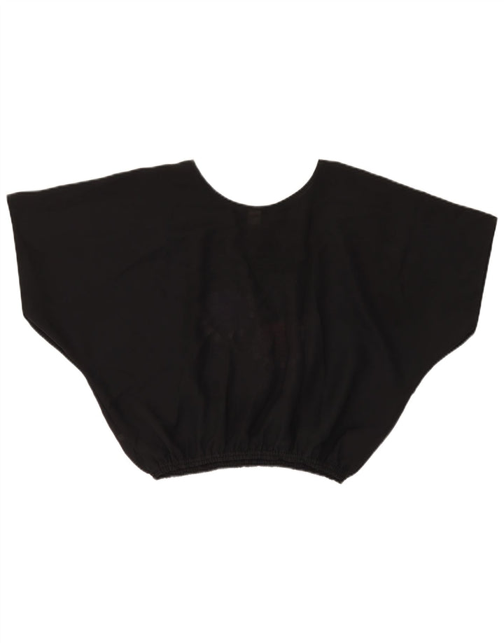 VINTAGE Bluză Crop Batwing Top pentru femei UK 18 XL Poliester floral negru