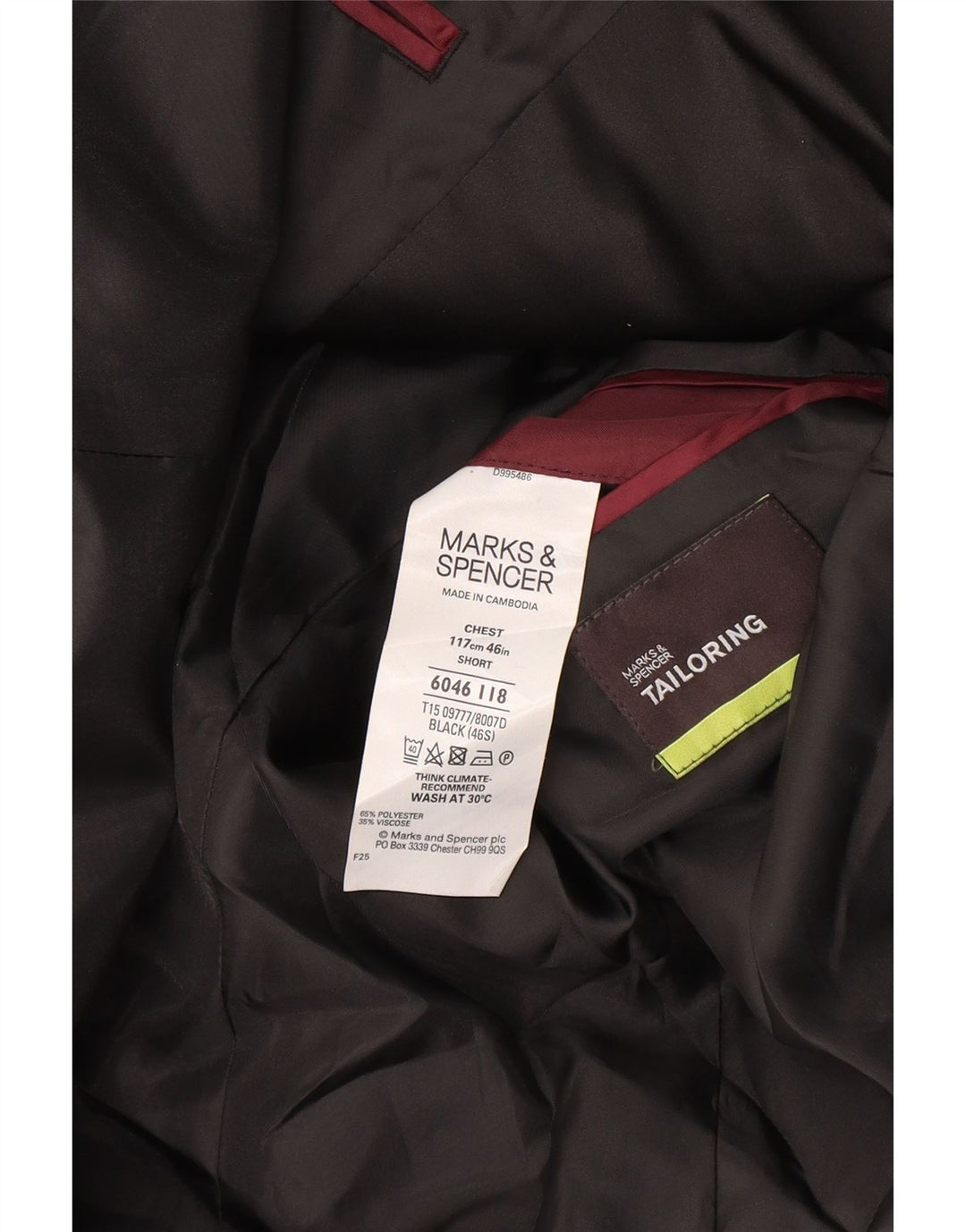 Jachetă pentru bărbați Marks & Spencer, scurtă, cu 2 nasturi, UK 40, mare, neagră