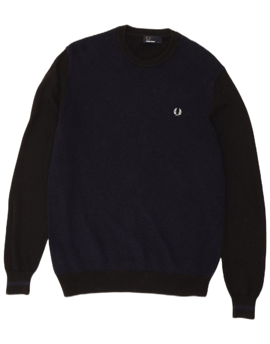 Pulover pentru bărbați Fred Perry cu decolteu rotund, mare, lână bloc de culoare, albastru