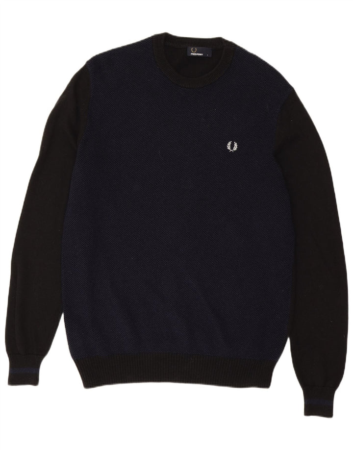 Pulover pentru bărbați Fred Perry cu decolteu rotund, mare, lână bloc de culoare, albastru