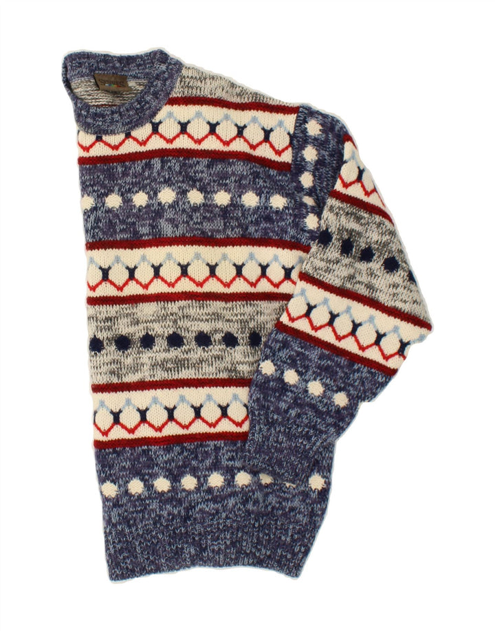 SEVRES Pulover pentru bărbați cu decolteu rotund IT 50 Medium Blue Fair Isle Lână