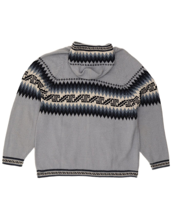 Pulover cardigan cu glugă pentru femei UK 16 mare albastru geometric