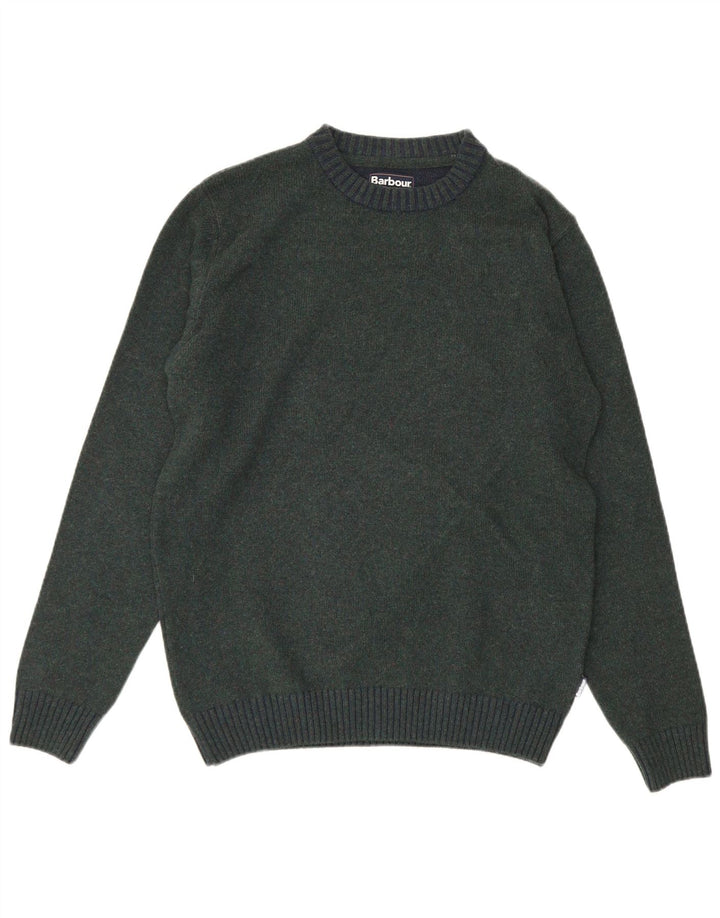 Pulover Barbour pentru bărbați cu decolteu rotund din lână color bloc verde mare