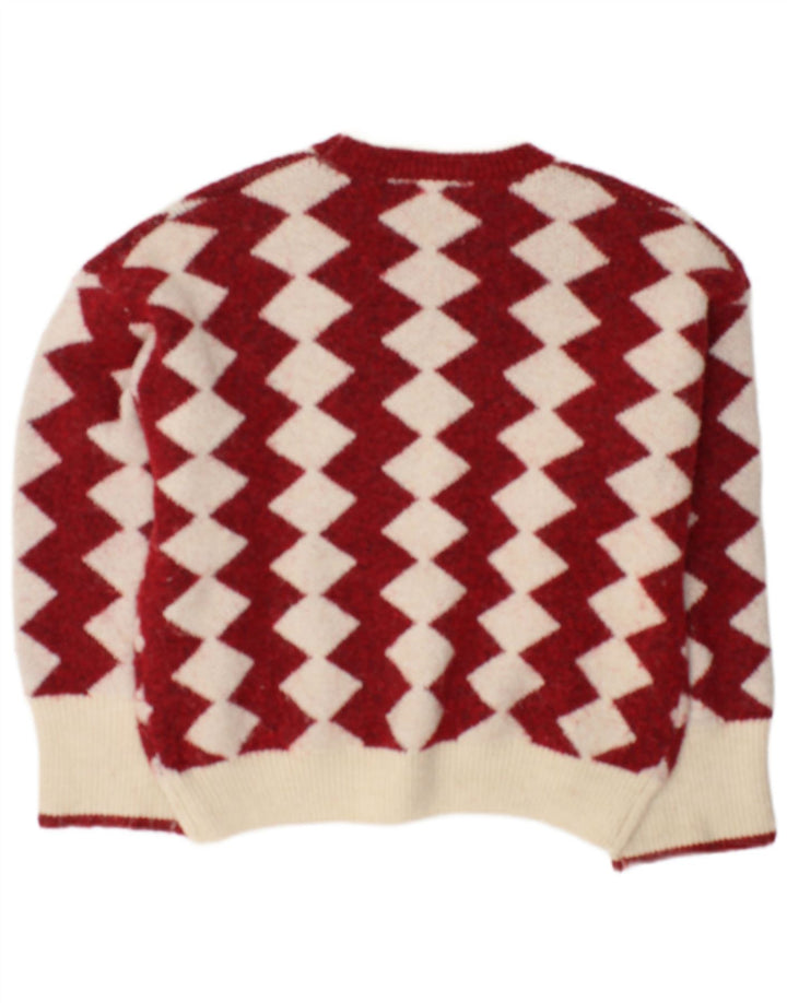 Oasis Pulover supradimensionat pentru femei cu decolteu triplu UK 10 Small Red Geometric