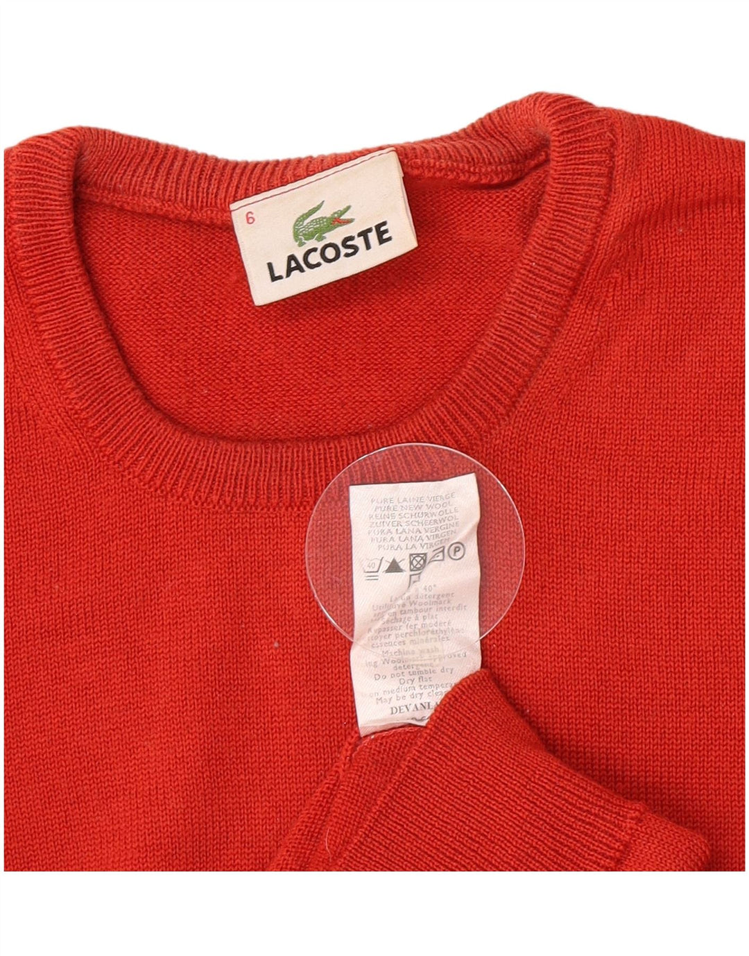 Pulover pentru bărbați Lacoste cu decolteu rotund Mărimea 6 XL Lână virgină roșie