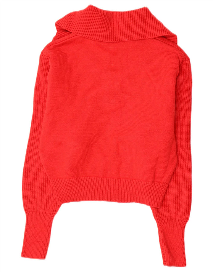 Pulover pentru femei ZARA Crop, cu fermoar și gât, UK 14, viscoză roșie medie