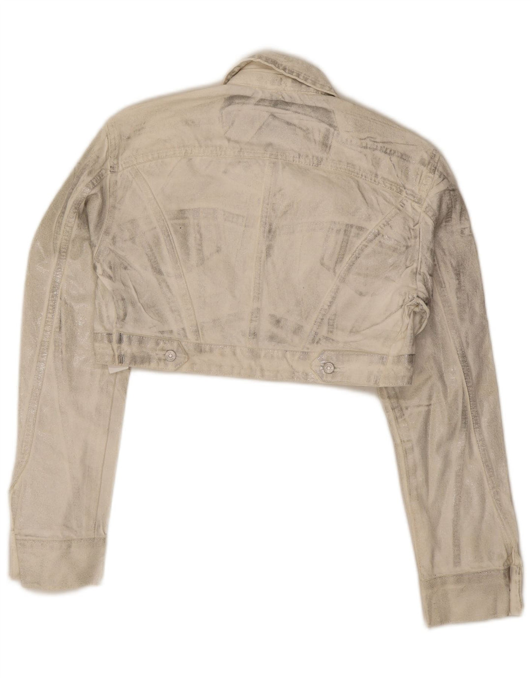 Jachetă de denim scurtă pentru femei Zara UK 12, bumbac alb, mediu