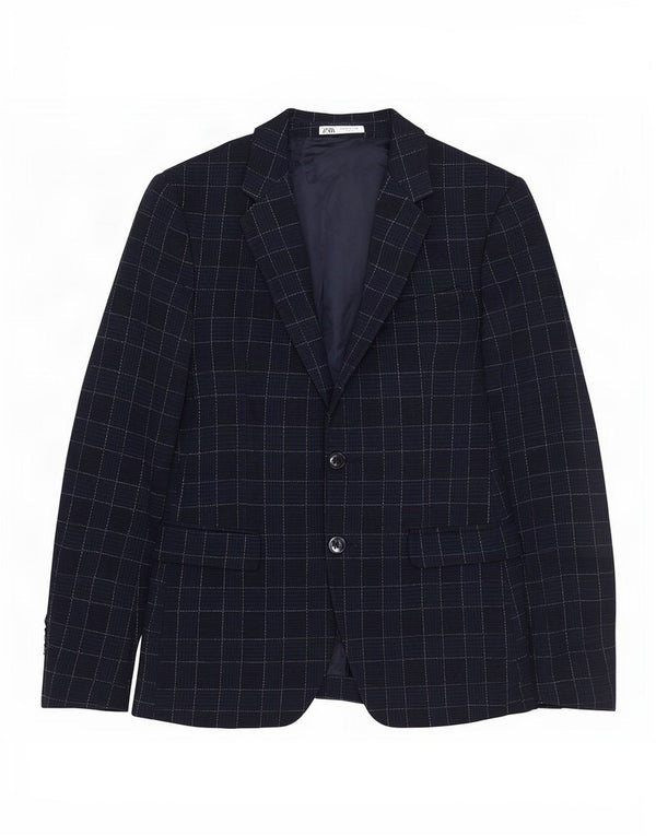 Blazer pentru bărbați Zara cu 2 nasturi EU 46 Poliester cu carouri bleumarin mic