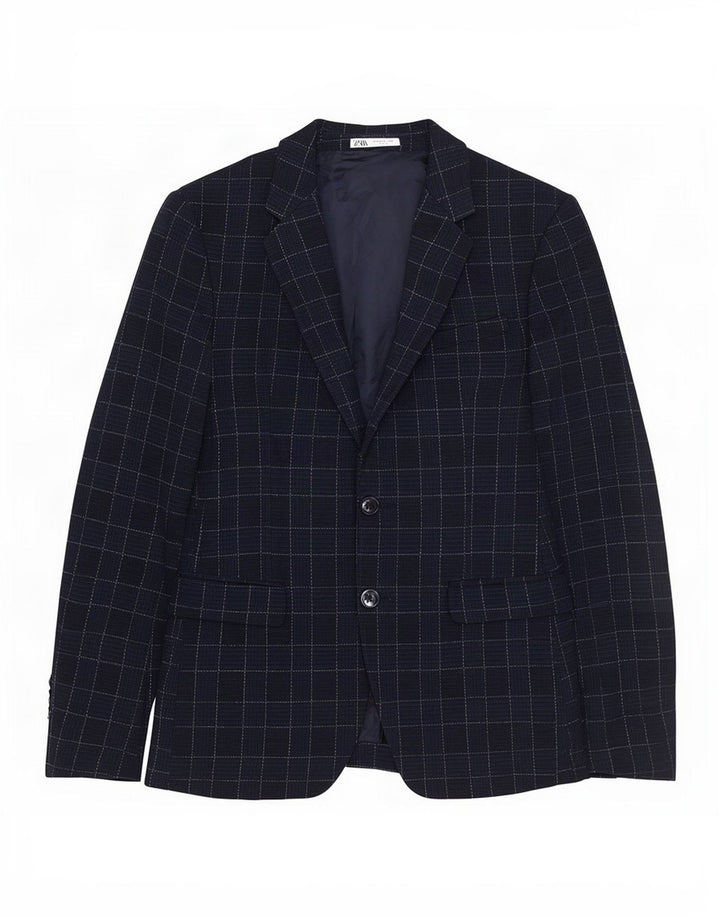 Blazer pentru bărbați Zara cu 2 nasturi EU 46 Poliester cu carouri bleumarin mic