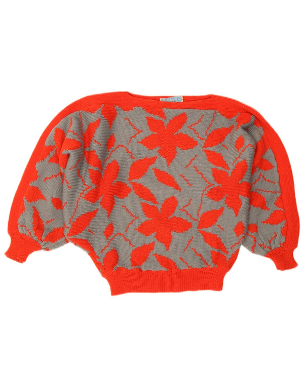 Pulover vintage pentru femei cu liliac cu gâtul cu barca UK 14 Medium Red Floral