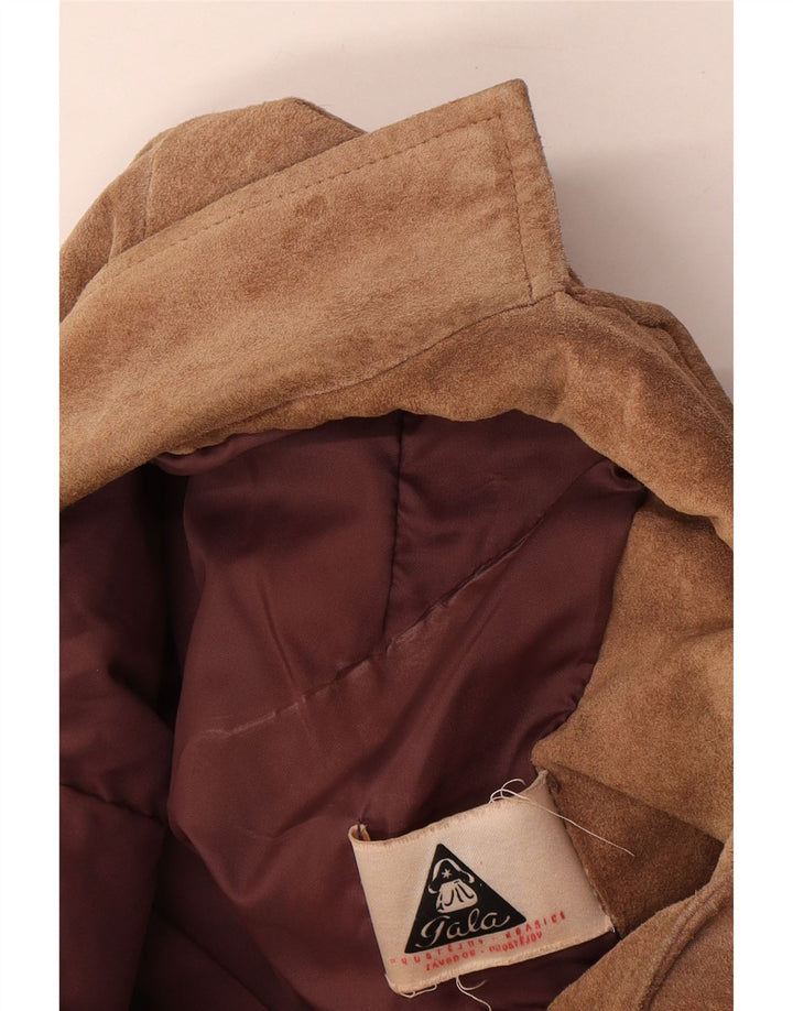 Blazer Vintage pentru femei cu 3 nasturi din piele intoarsa, UK 16, mare, bej