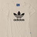 ADIDAS Womens Graphic T-Shirt Top UK 8 Small White Vintage Adidas and Second-Hand Adidas from Messina Hembry 