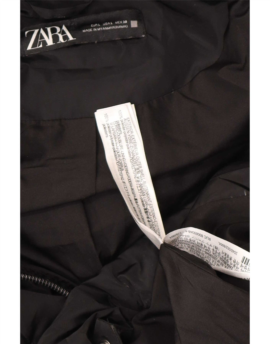 Palton căptușit pentru femei Zara UK 16, mare, negru, poliester