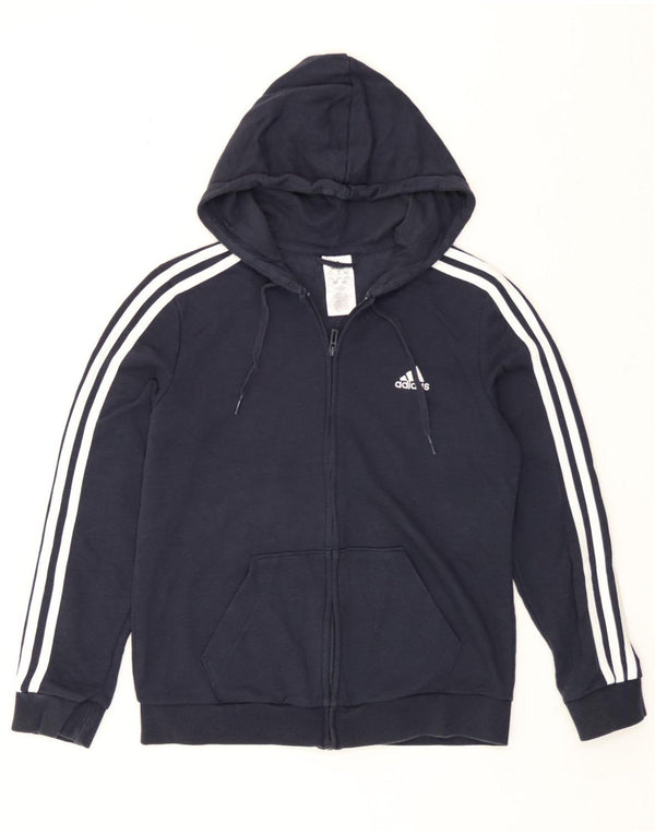 Pulover Adidas pentru femei, cu fermoar, cu capota, Marea Britanie 12/14, bumbac mediu albastru bleumarin