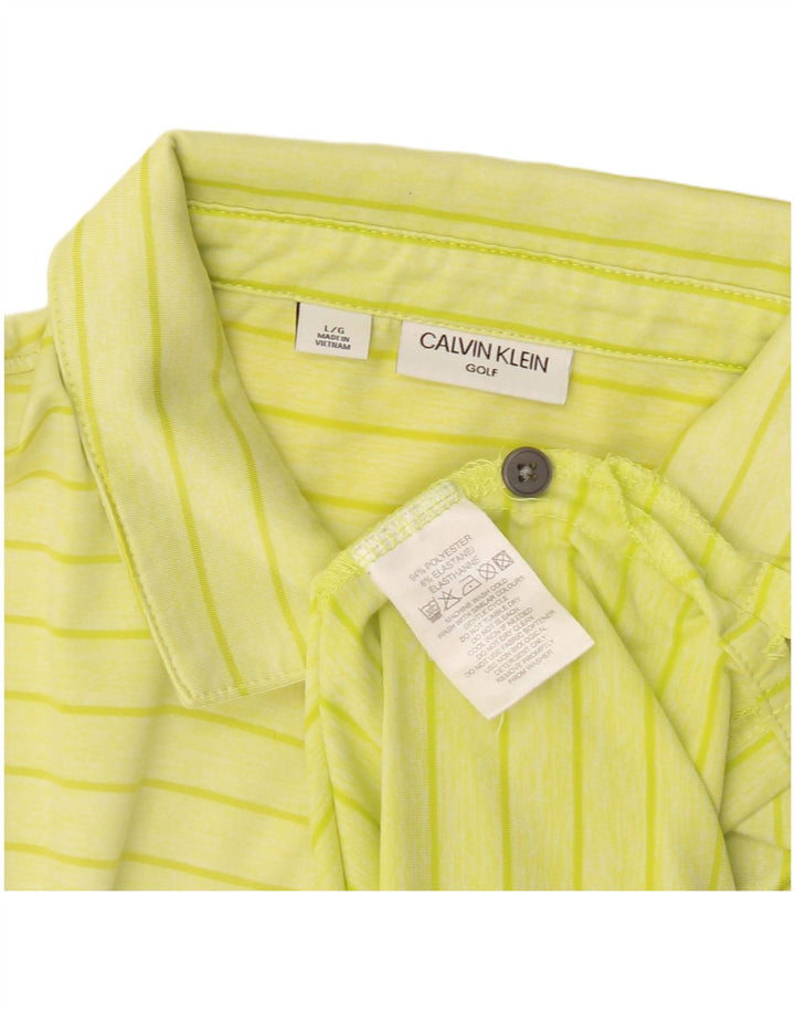 Cămașă polo Calvin Klein pentru bărbați din poliester cu dungi galbene mari