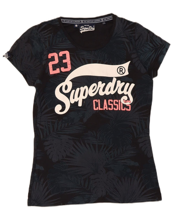 Tricou grafic Superdry pentru femei Top UK 10 Small Black Floral Bumbac