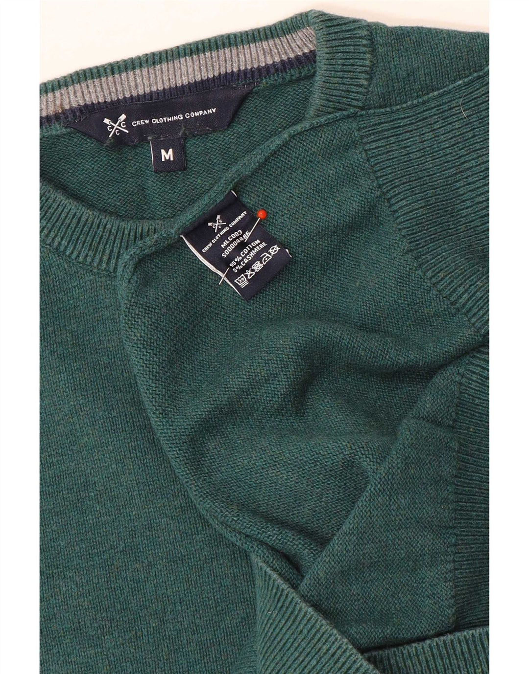 Crew Clothing Pulover pentru bărbați cu gât, bumbac verde mediu