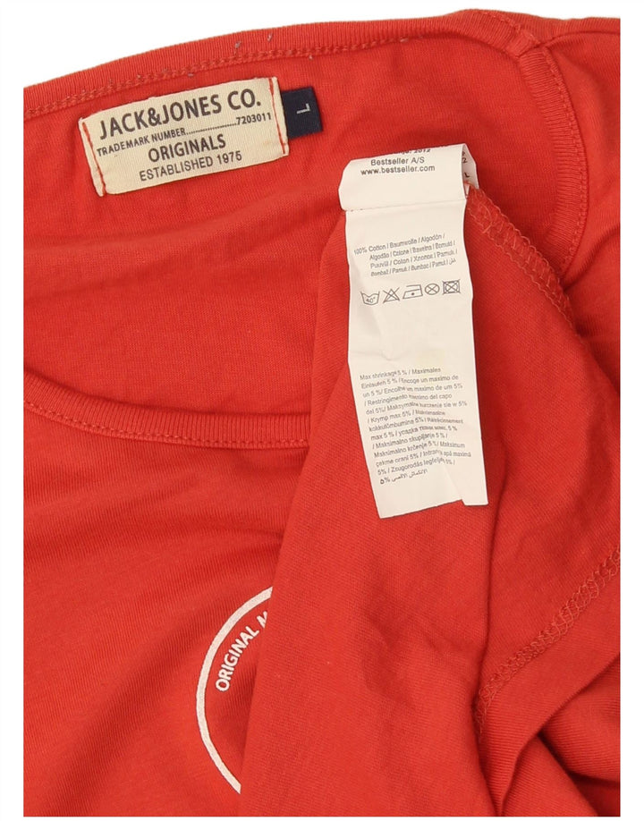 JACK & JONES Top grafic pentru bărbați cu mânecă lungă, mare, portocaliu, bumbac