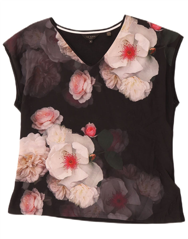 Bluză Ted Baker pentru femei Top Mărimea 4 Mare Poliester Floral Negru