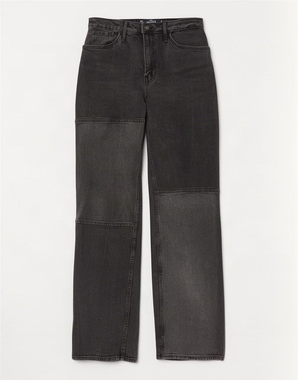 Blugi drepte vintage pentru femei Hollister US 00 2XS W23 L33 gri Colorblock