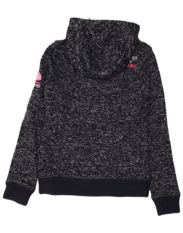 Superdry Womens Zip Hoodie Sweater UK 6 XS Navy Blue Flecked Polyester