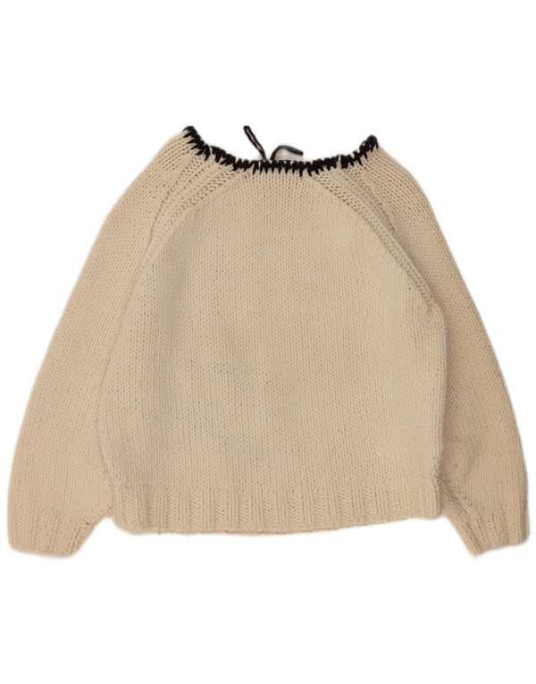 Pulover vintage pentru damă cu grafică cu gât de barcă, UK 18 XL, bej