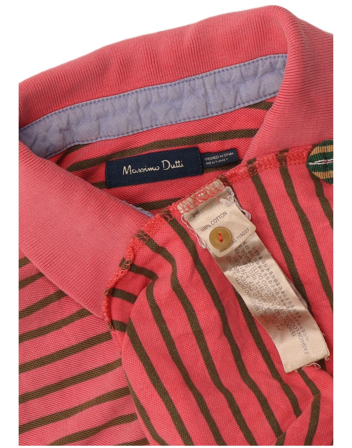Tricou polo Massimo Dutti pentru bărbați, bumbac cu dungi roz mediu