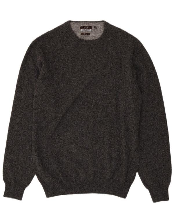 E.B. Company Pulover pentru bărbați cu gât roșu din lână merinos, gri mediu