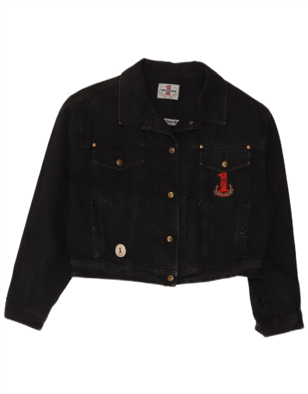 Jachetă Trussardi Crop Denim pentru femei UK 12 Medium Black
