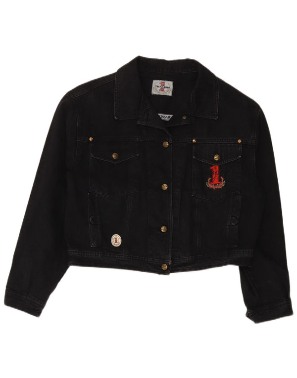 Jachetă Trussardi Crop Denim pentru femei UK 12 Medium Black