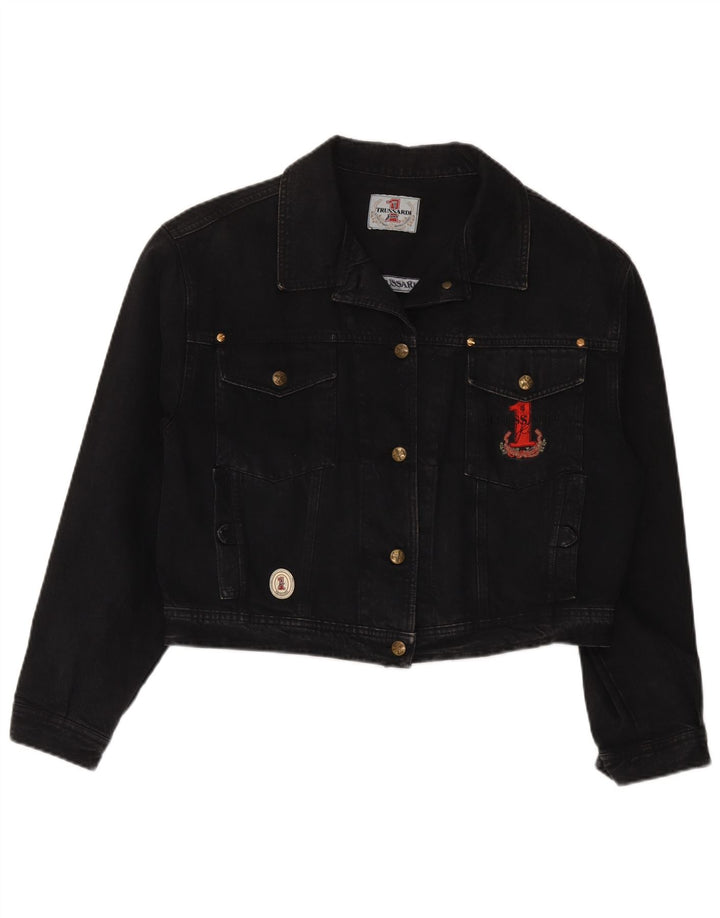 Jachetă Trussardi Crop Denim pentru femei UK 12 Medium Black