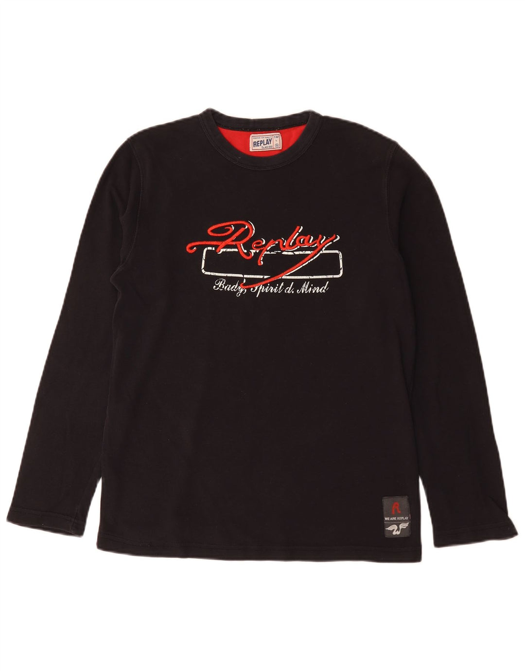 Replay Mens Graphic Top Long Sleeve Large Black
