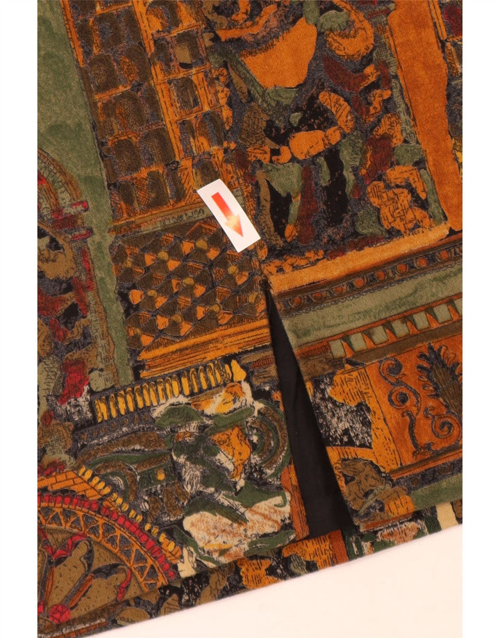 Fusta creion pentru femei VINTAGE W28 bumbac geometric maro mediu