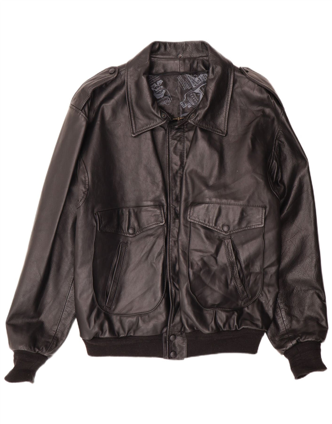 Jachetă militară din piele vintage pentru bărbați UK 42 XL negru