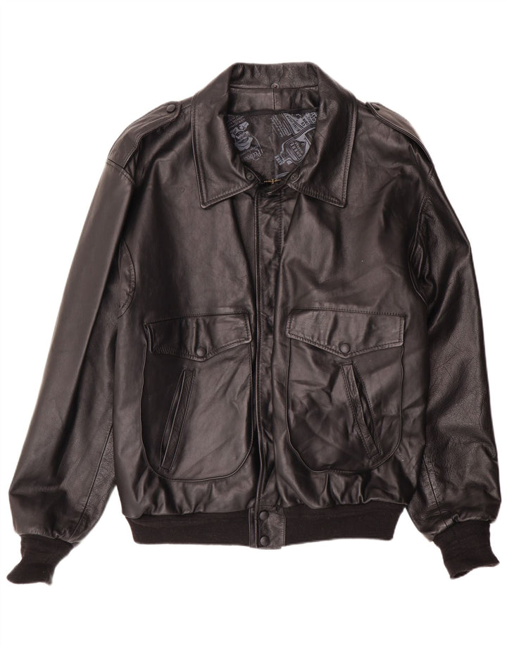 Jachetă militară din piele vintage pentru bărbați UK 42 XL negru