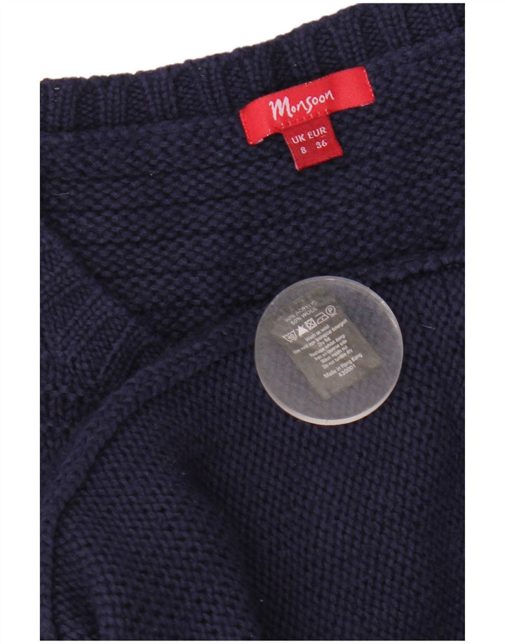 MONSOON Pulover cardigan cu paragate pentru femei UK 8 mic, albastru marin acrilic