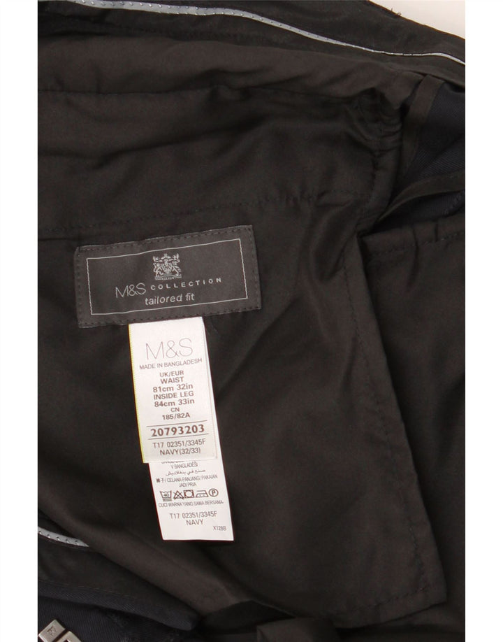 MARKS & SPENCER Mens Straight Casual Trousers W32 L33 Navy Blue Polyester Vintage Marks & Spencer and Second-Hand Marks & Spencer from Messina Hembry 