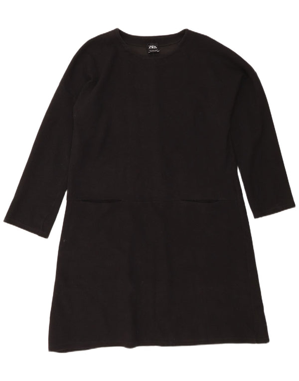 Rochie în formă de A cu mânecă lungă supradimensionată pentru femei Zara UK 10 Bumbac negru mic