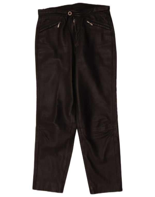 VINTAGE Pantaloni de piele conici pentru femei EU 38 Medium W30 L29 Piele neagră