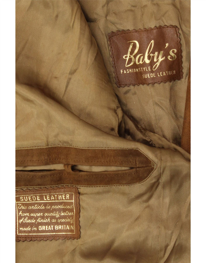 Jachetă vintage pentru bărbați din piele intoarsa cu 3 nasturi UK 38 din piele intoarsa maro medie