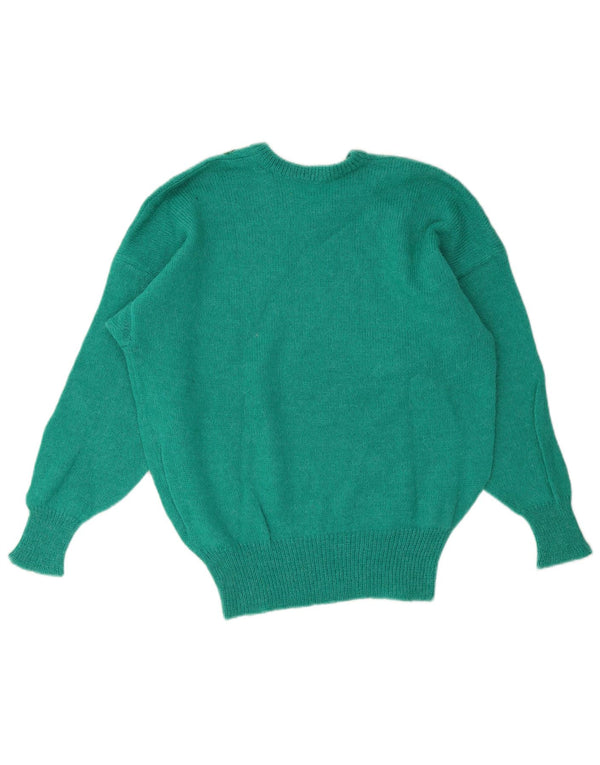 Pulover vintage pentru femei cu decolteu în V UK 16 mare, verde, floral