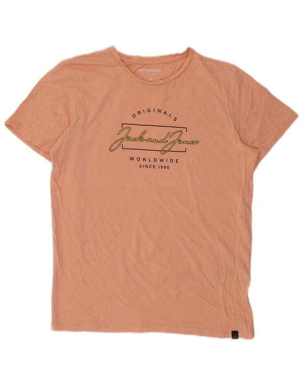 Jack & Jones Mens Graphic T-Shirt Top Small Pink Cotton