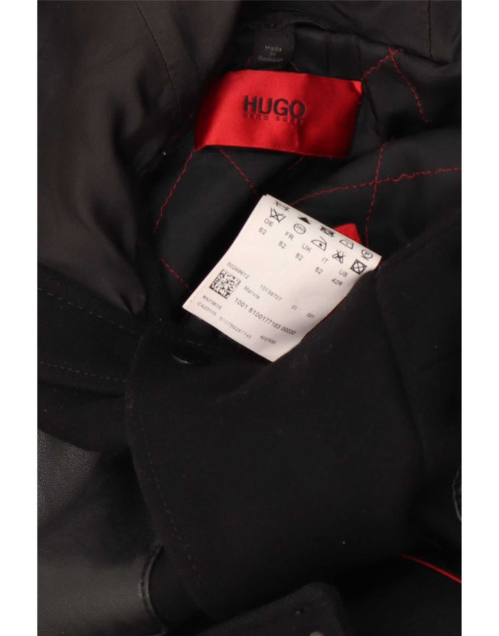 Palton cu glugă pentru bărbați Hugo Boss EU 52 XL Lână neagră