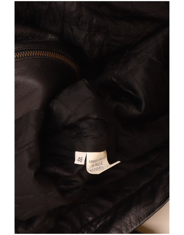 Jachetă de piele vintage pentru femei cu glugă IT 46 din piele neagră mare